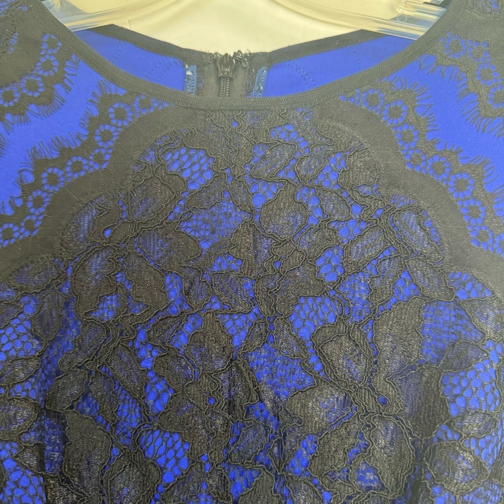 Tadashi Shoji Lace Cocktail Dress Short Sleeve Sheath Pencil Skirt Color Block 2 - Picture 10 of 16